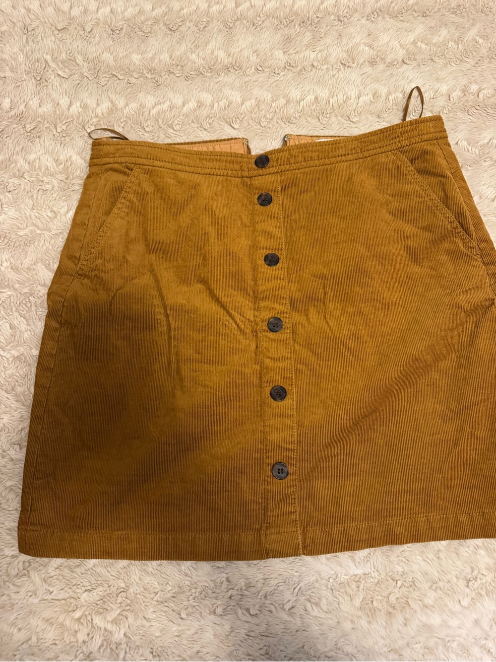 Button-Front Corduroy Mini Skirt in Mustard